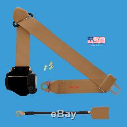 1 Kit of 3 Point Universal Strap Retractable & Adjustable Safety Seat Belt Beige