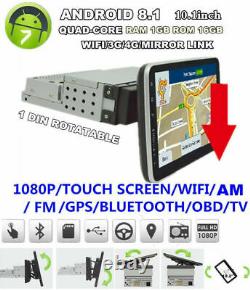 10.1 Single Din Android 8.1 Car Stereo Radio GPS Navi 16GB Rotatable Screen