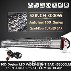 10D Quad-Row 3000W CREE 52Inch Curved LED Light Bar Flood Spot Car Driving VS 50