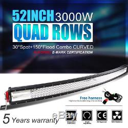 10D Quad-Row 3000W CREE 52Inch Curved LED Light Bar Flood Spot Driving VS 50''54