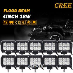 10pcs Flood 4INCH 18W CREE LED WORK LIGHT BAR DRIVING SUV ATV UTE JEEP TRUCK 4