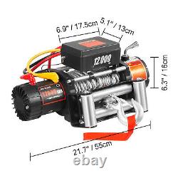 12000LBS Electric Winch 12V Steel Cable Off-road ATV UTV Truck Towing Trailer