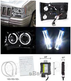 1993-1996 Jeep Grand Cherokee Dual Halo Projector Headlights Clear+6000K HID Kit