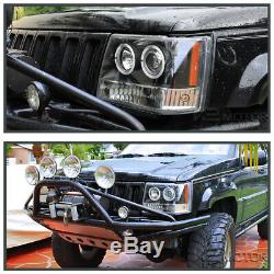 1993-1996 Jeep Grand Cherokee Halo Projector Headlights Black Pair