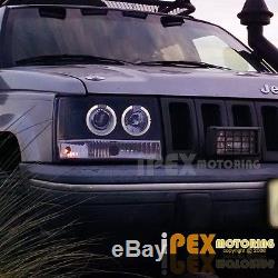 1993-1996 Jeep Grand Cherokee ZJ Dual Halo Projector LED Headlights Shiny Black