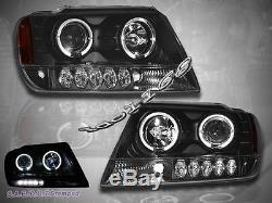 1999-04 Jeep Grand Cherokee Halo Projector Black Headlights Led +tail Lights Led