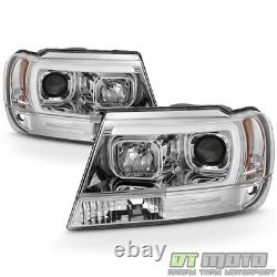 1999-2004 Jeep Grand Cherokee LED Light Tube Halo Projector Headlights Headlamps