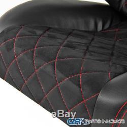 2 Black Red Checked Stitch Sport Racing Seats Driver Passenger Side+Slider