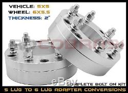 2 Pc 5x5 to 6x5.5 Wheel Adapters Conversion Bolt On 2 Thick 6 Lug Wheels on 5