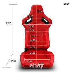 2 × Universal All Red PVC Leather Sport Racing Bucket Seats Left/Right Pair
