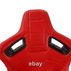 2 × Universal All Red PVC Leather Sport Racing Bucket Seats Left/Right Pair