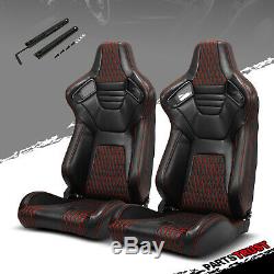 2 ×Universal PVC Main Black Leather Red Stitching Left/Right Racing Seats Slider