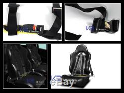 2 X Reclinable Racing Seats Black with4 Point Safety Harness Belt Belts