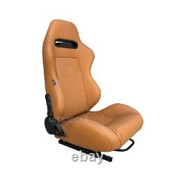 2 X Tanaka Tan Pvc Leather Racing Seats Reclinable + Sliders Fits For Jeep