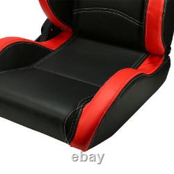 2 x Reclinable Black PVC Main Red Side Left&Right Racing Bucket Seats Slider