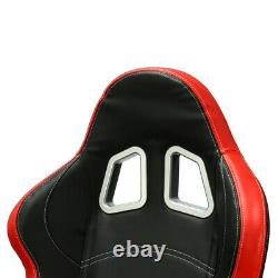 2 x Reclinable Black PVC Main Red Side Left&Right Racing Bucket Seats Slider