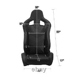 2 x Reclinable Black PVC Punching Leather Left/Right Racing Seats + Slider Pair