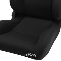 2 x Reclinable Black Pineapple Fabric Left/Right Racing Seats + Adjustor Slider