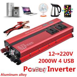 2000W 50Hz Car LED Power Inverter Converter DC 12V To AC 220V 4 USB Port Charger