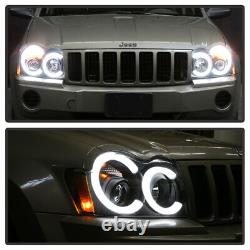 2005-2007 Jeep Grand Cherokee Black LED Tube DRL Projector Headlights Headlamps
