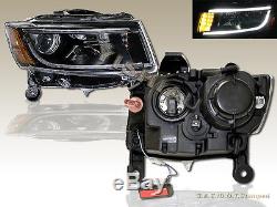 2014-2015 Jeep Grand Cherokee LED Strip Black Housing Projector Headlights NEW