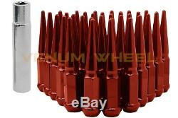 20pc Red Spike Lug Nuts 1/2x20 With Locking Key Fits 1995-2014 Ford Mustang