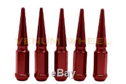 20pc Red Spike Lug Nuts 1/2x20 With Locking Key Fits 1995-2014 Ford Mustang