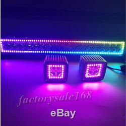 22 LED Light Bar + 2x 3 CREE Cube Pods with RGB Halo Color Change Chasing SUV