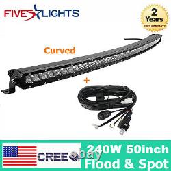 240W 50in Curved Single Row LED Light Bar Slim GMC Chevy Bumper Roof 52 300W