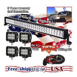 24inch LED Work Light Bar + 4 CREE Led Pods ATV SUV UTE Truck Jeep Ford Offroad