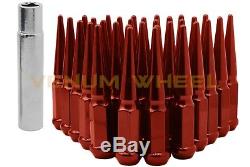 (24pc) Red 14x1.5 Spike Lug Nuts 4.5 Tall Fits 6 Lug GMC Chevy Ford Vehicles