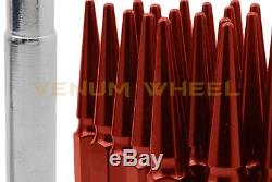 (24pc) Red 14x1.5 Spike Lug Nuts 4.5 Tall Fits 6 Lug GMC Chevy Ford Vehicles