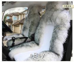 2PCS Fluffy Woolen SUV Car Seat Cover Front Chair Seat Accessories White/Gray