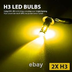 2Pcs H3 100W High Power LED 3000K Yellow Fog Light Driving Bulb DRL US