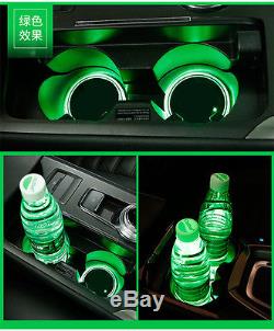 2Pcs Solar Car Cup Holder Bottom Pad Green LED Light Cover Trim Atmosphere Lamp