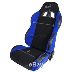 2X JDM Black/Blue Cloth PVC Leather Sport Racing Seats Pair