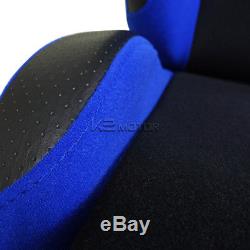 2X JDM Black/Blue Cloth PVC Leather Sport Racing Seats Pair