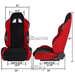 2X JDM Red Black Suede PVC Leather Sport Racing Seats Pair