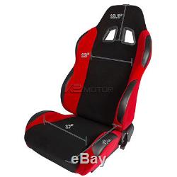 2X JDM Red Black Suede PVC Leather Sport Racing Seats Pair