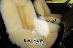 2pc Black Genuine Australian Sheepskin Fur Long Wool Car Front Seat Cover Winter