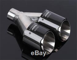 2x Car SUV Universal Glossy Carbon Fiber Dual Pipe Tail Exhaust Pipe Muffler Tip
