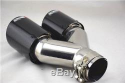 2x Stainless Dual Tip Car Carbon Fiber Exhaust Muffler Pipe 2.5 inlet with Logo