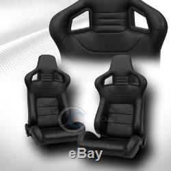 2x Universal Mu Blk Stitch Pvc Leather Reclinable Racing Bucket Seats+slider C17