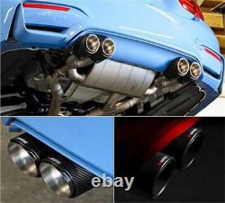2xGlossy Carbon Fiber Car SUV Dual Exhaust Pipe Tail Muffler Tip Chrome Blue L+R