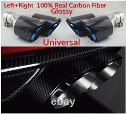 2xGlossy Carbon Fiber Car SUV Dual Exhaust Pipe Tail Muffler Tip Chrome Blue L+R