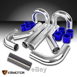3 Aluminum Turbo Intercooler Piping Kit+Blue Silicon Hose+Bolt Clamps