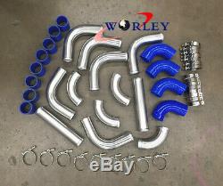 3 INCH 76mm Aluminum Universal Intercooler Turbo Piping pipe & BLUE hose kits