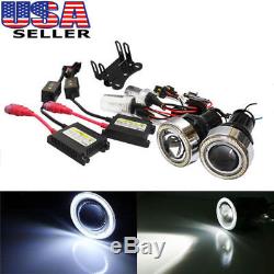3 Projector Fog Light Lamps with 40-LED Halo Angel Eyes Rings + 6000K HID Combo