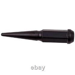 32 x Black Solid Spike Lug Nut M14x1.5 4.5 with1 Key For Ford Chevrolet Ram GMC