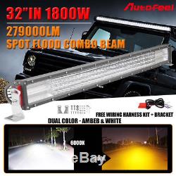 32Inch 1800W Cree Quad Row Dual Color Led Off road Light Bar Spot Flood For Ford